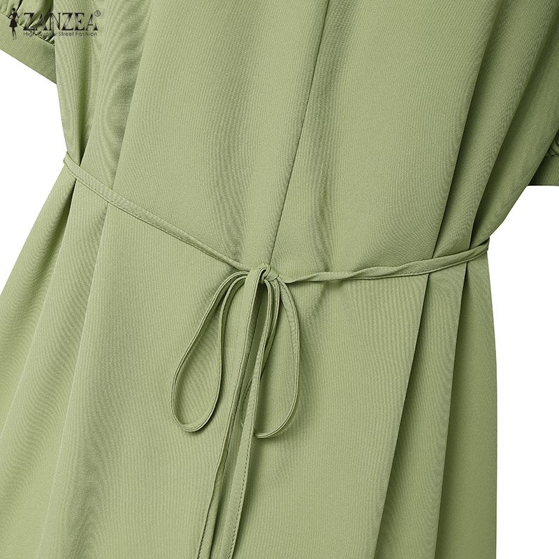 ZANZEA Women Daily Casual Round Neck Solid Color Short Sleeve Dress