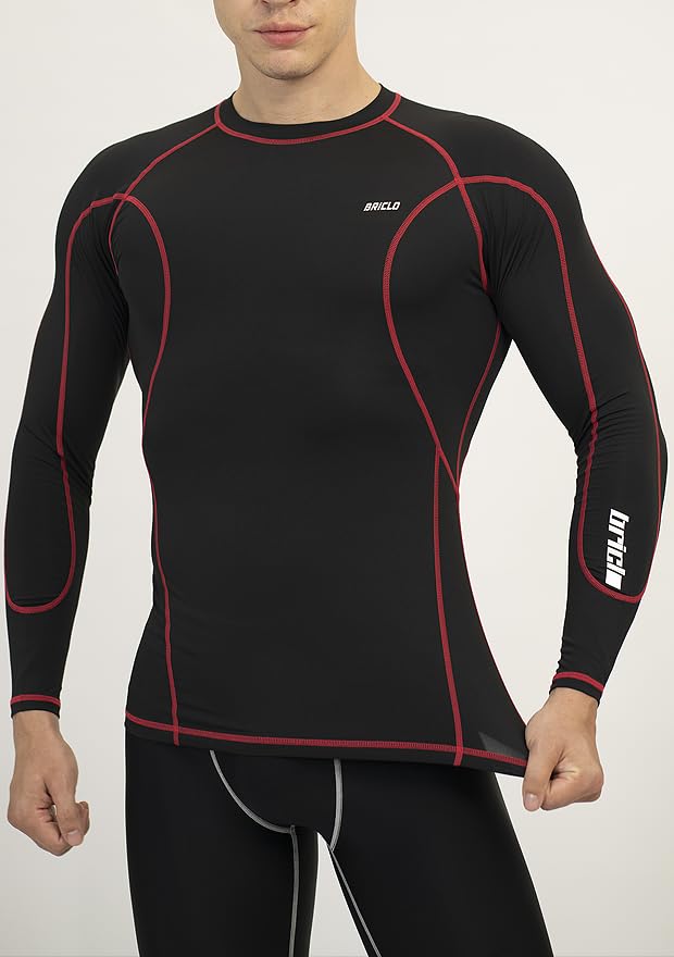 Briclo Long Sleeve Compression Shirt for Spring and Summer UV Power Stretch Compression Shirt for and Compression Sports Base Sportswear Men's
