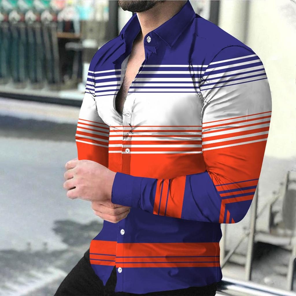 Men's Printed Long Sleeve Shirts Casual Loose Printed Long Sleeve Shirts