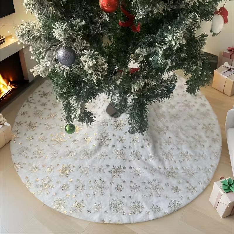 Weißer Kunstfell Weihnachtsbaumrock 14,96 Zoll Plüsch Perlenbestickt Frohe Weihnachten Neujahr Zuhause Weihnachtsdekorationen