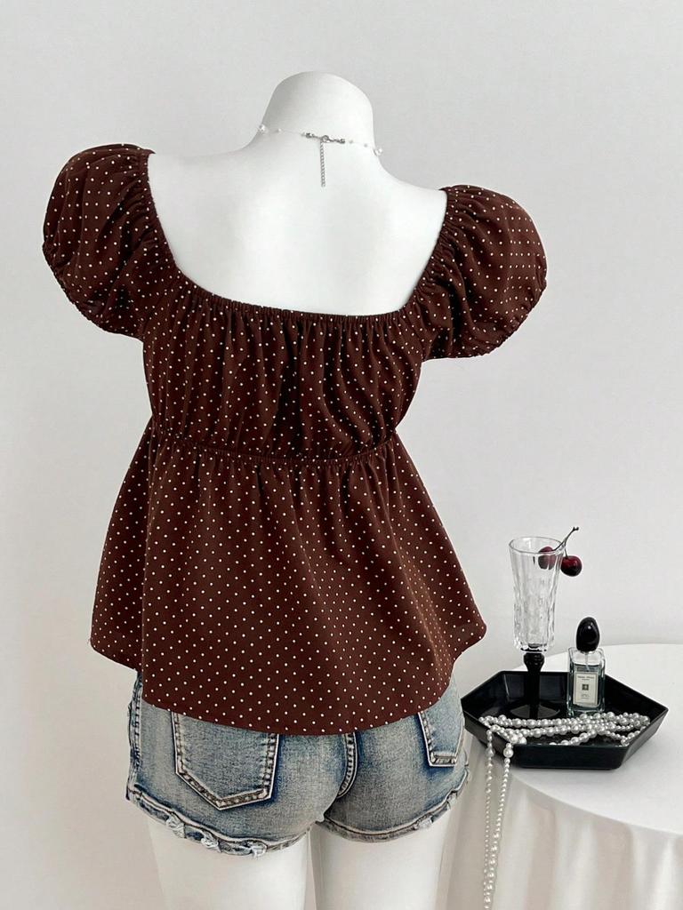 Polka Dot U-Neck Slimming Short Sleeve Summer Dress
