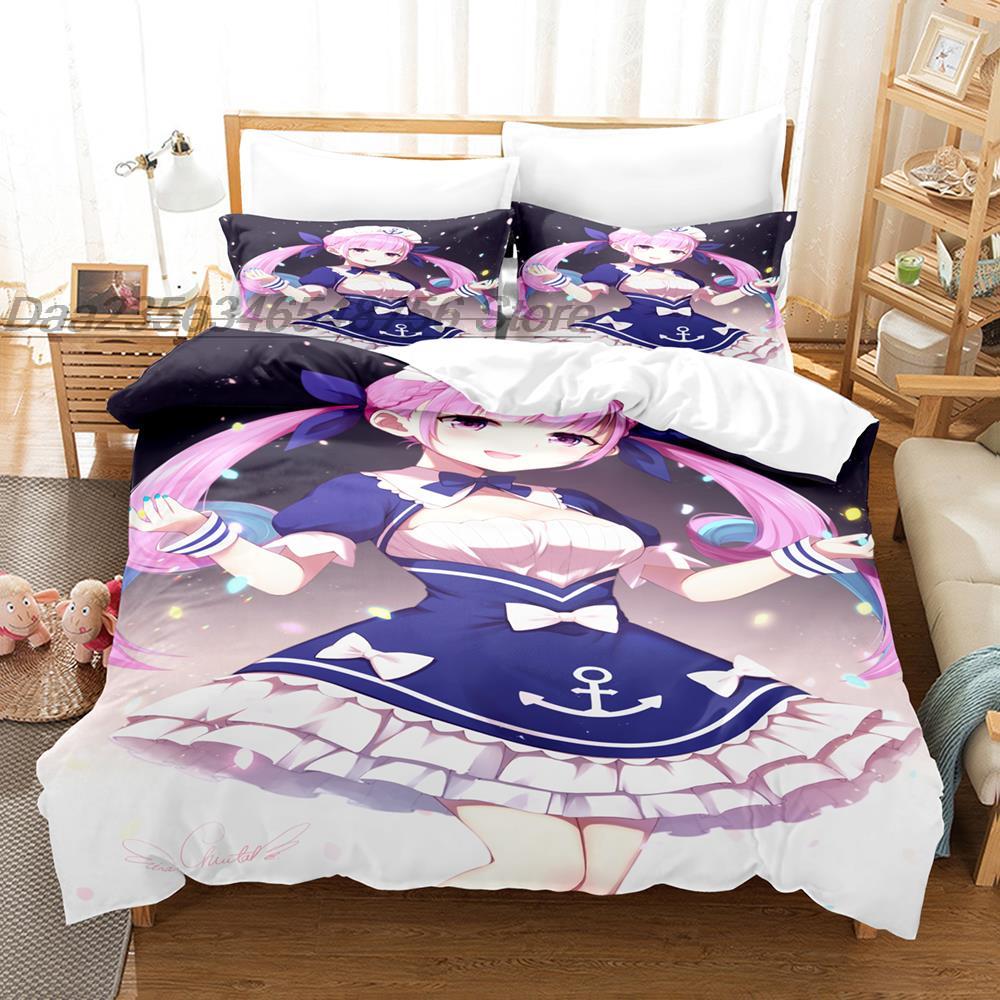 3D Print Anime Kawaii Girls Minato Aqua Bedding Set Single Twin Full Queen King Size Bed Set Adult Kid Bedroom Duvet cover Sets