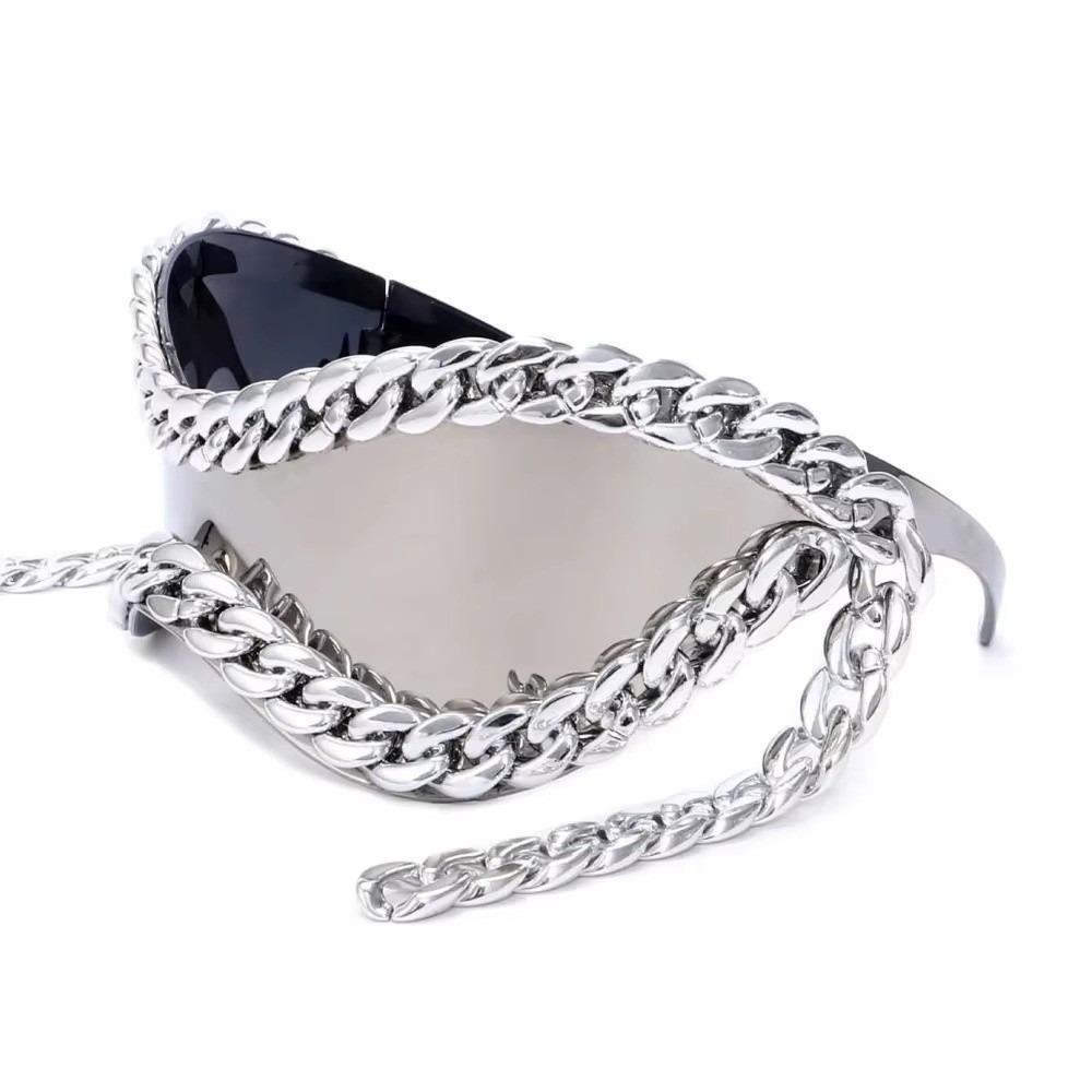

New Luxury Metal Chain Frame Sunglasses Large Frame Cool Style Women Sunglasses All Matching Metal Chain Decoration