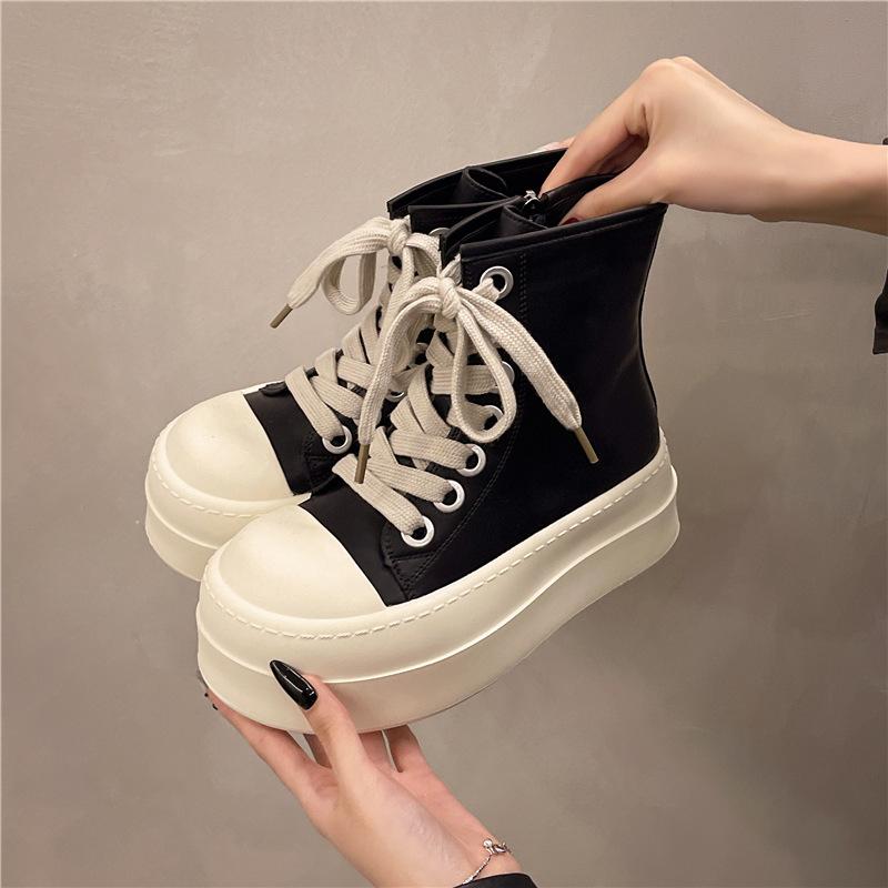 Versatile Ugly Cute Round Head Platform Popular Muffin Canvas Shoes Women's 2025 Spring New Big Head Casual Board Shoes Trend