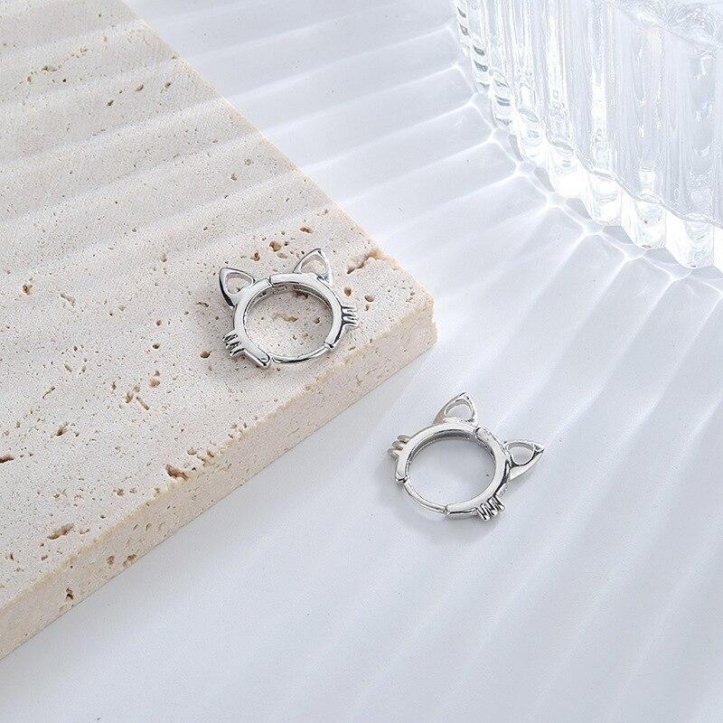 925 Sterling Silver Cute Cat Earrings For Women Girl Personality Hollow Ear Buckle Earring Summer Jewelry