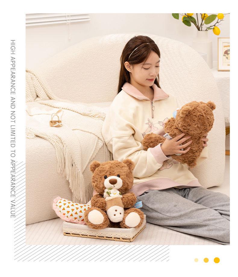 Milk Tea Bear Plush Toy: Teddy Bear Doll, Soothing Bedtime Companion, Customizable Birthday Gift.