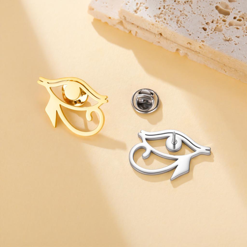 Stainless Steel Eye of Horus Brooch Egyptian Metal Pins for Women Men Suit Bag Badge Protection Jewelry Accessories Amulet Gifts