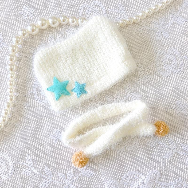 Katzenohren Strickmütze & Schal Set für 10cm Plüschtier, Weiß [Gebraucht]