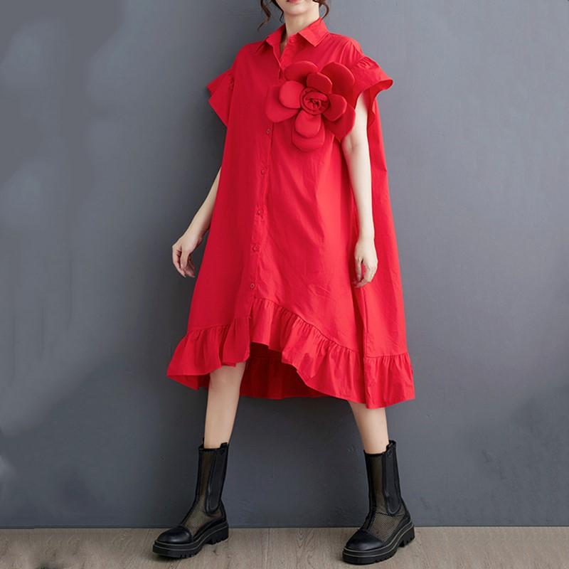 Vestido camisero largo informal holgado de verano con mangas cortas y estampado floral vintage de algodón de talla grande para mujer