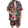 Men's Short-Sleeved Tang Suit Shirt & Casual Pants Set - Retro Floral Plus Size