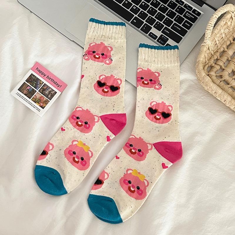 

Little Beaver Ruby Socks for Girls Cute and Trendy Pink Girlish Cartoon Mid-calf Socks Colorful Dot Pile Socks 1 pair