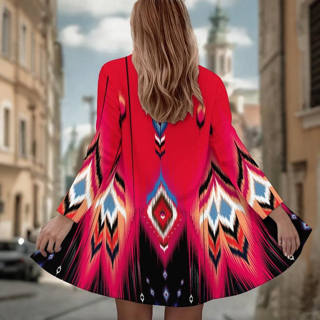 Women's Blue Mandala Print 3D Print Long Sleeve Open Front Cardigan, Casual Loose Fit Lightweight Street Style Outerwear