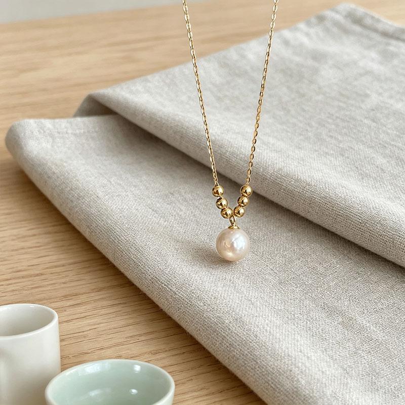 Natural Freshwater Pearl Pendant Necklace Women's Ins Niche Beauty 11K Gold Adjustable Light Luxury Neck Chain High Sense