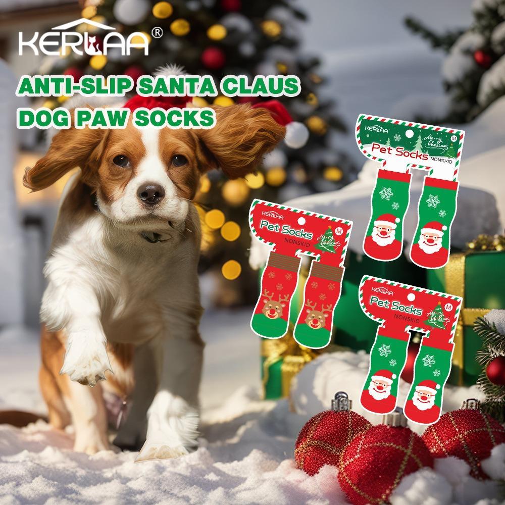 Christmas Dog Socks Non Slip Soft Dog Socks Thickening Knitted Socks for Small Medium Large Dogs Christmas Celebration keep warm