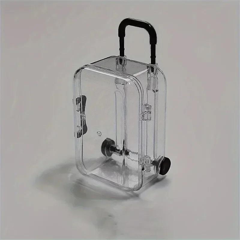 12pcs Mini Transparent Plastic Suitcase Storage Boxes with Retractable Wheels Jewelry Snack Organizer