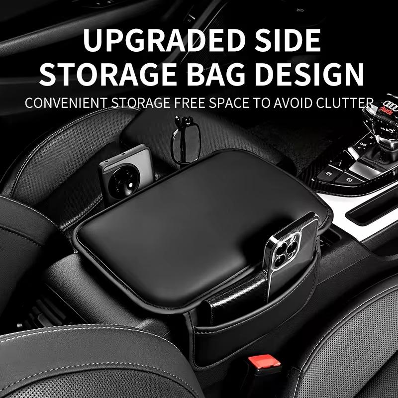 Car Center Console Protector Cover Upgraded Armrest Box Cushion Arm Rest Mat with Side Storage Pocket PU Leather Car Accessories