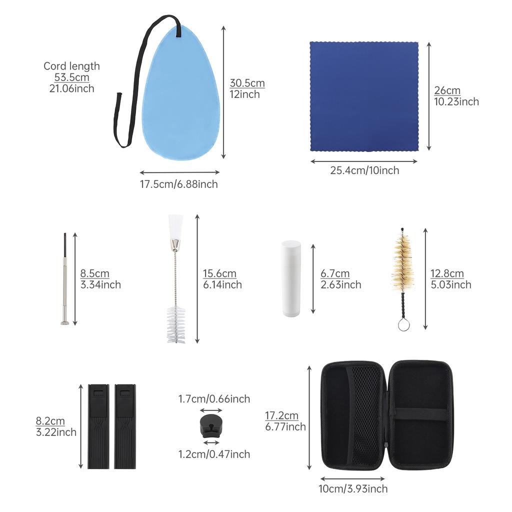 10 Pcs Clarinet Cleaning Kit All In 1 Maintenance Care Set with Inner Cloth Mouthpiece Brush Cork Grease Storage Case