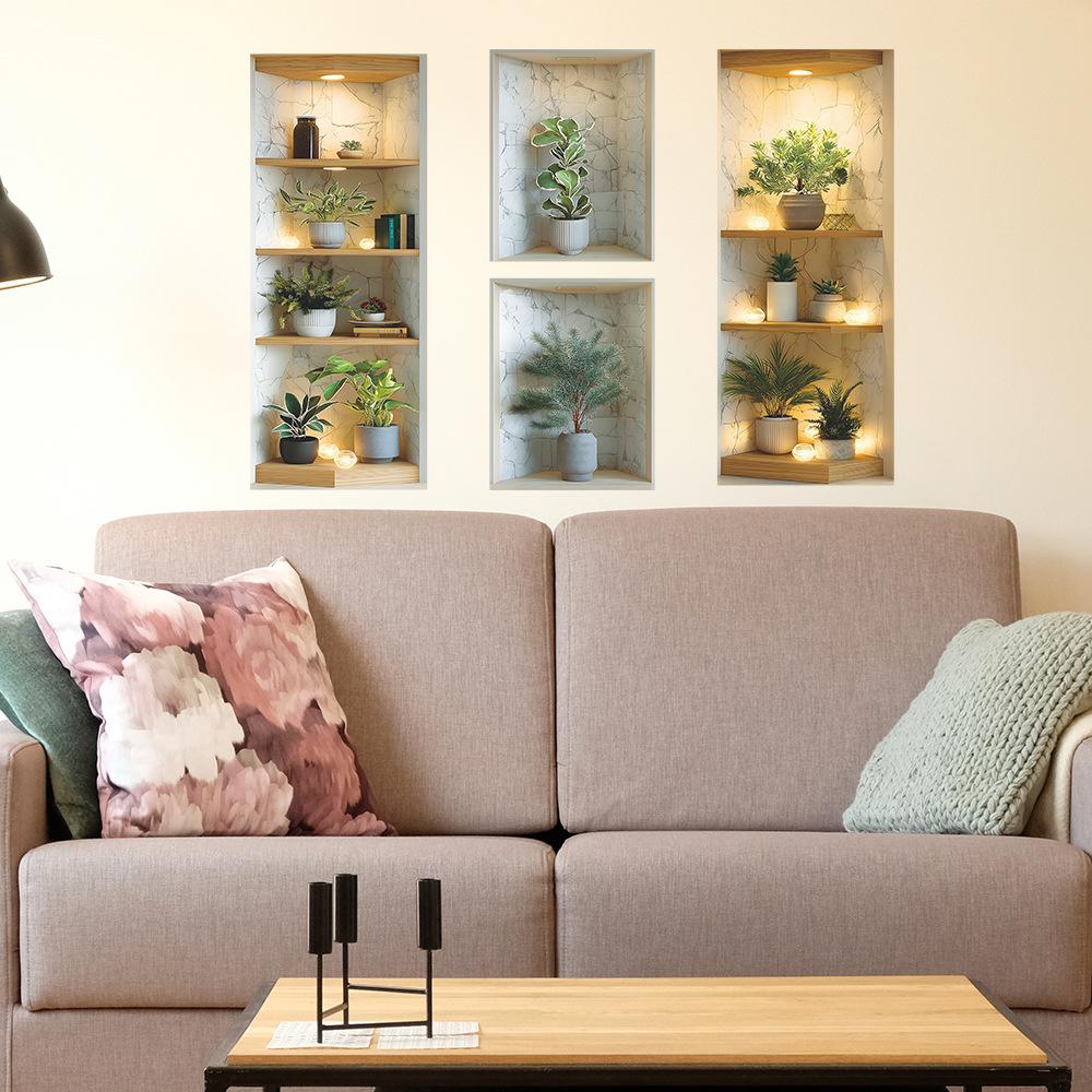 Creative Simulation Shelving, Background Decoration Stickers for The Living Room Entrance