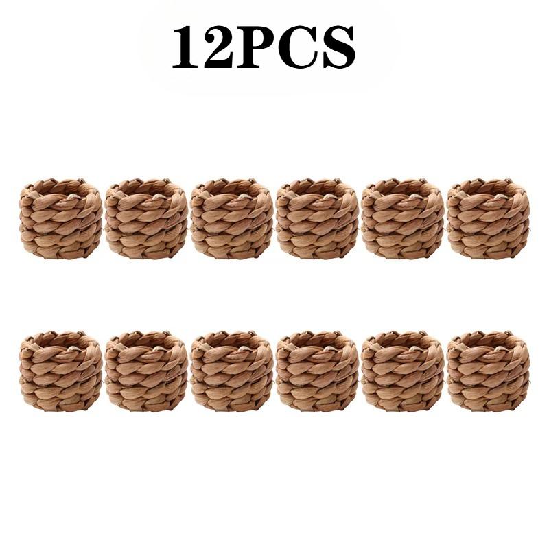 1-48PCSHandmade Water HyacinthNapkin Rings Natural Woven Holder FarmhouseTable Decor for Thanksgiving Wedding Dining Accessories