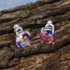 Luxury Female Crystal Rainbow Zircon Stone Round Stud Earrings Vintage Silver Color Wedding Fashion Jewelry For Women