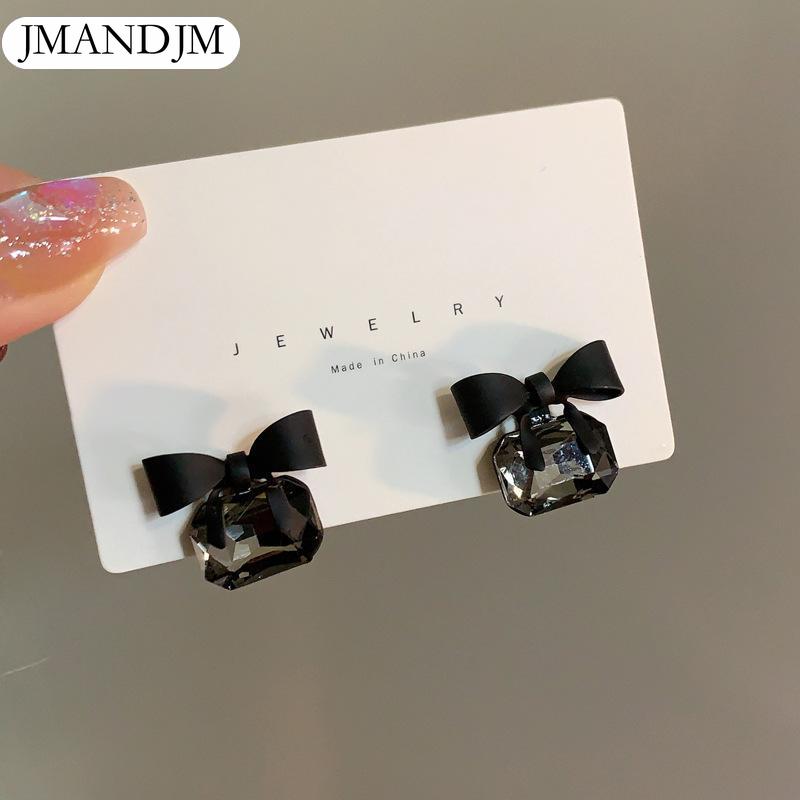 Glass Jewel Earrings With Black Bow