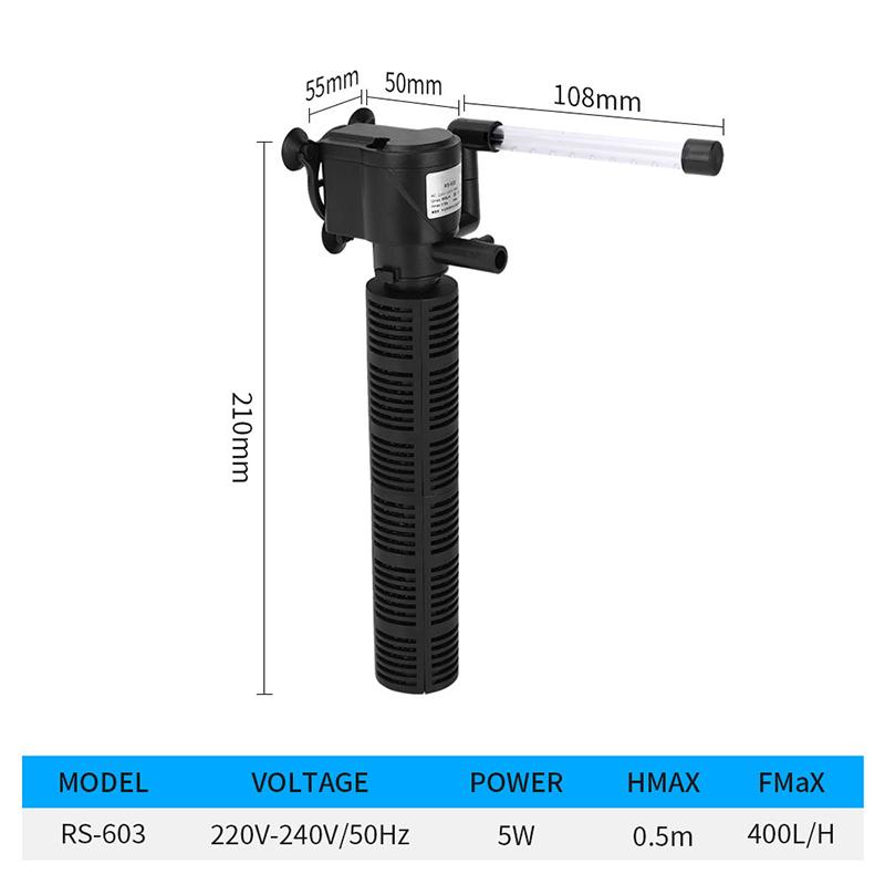 

3 In 1 Silent Aeration Water Purifier Internal Pump Submersible Aquarium Filter Oxygen Submersible Water Purifier