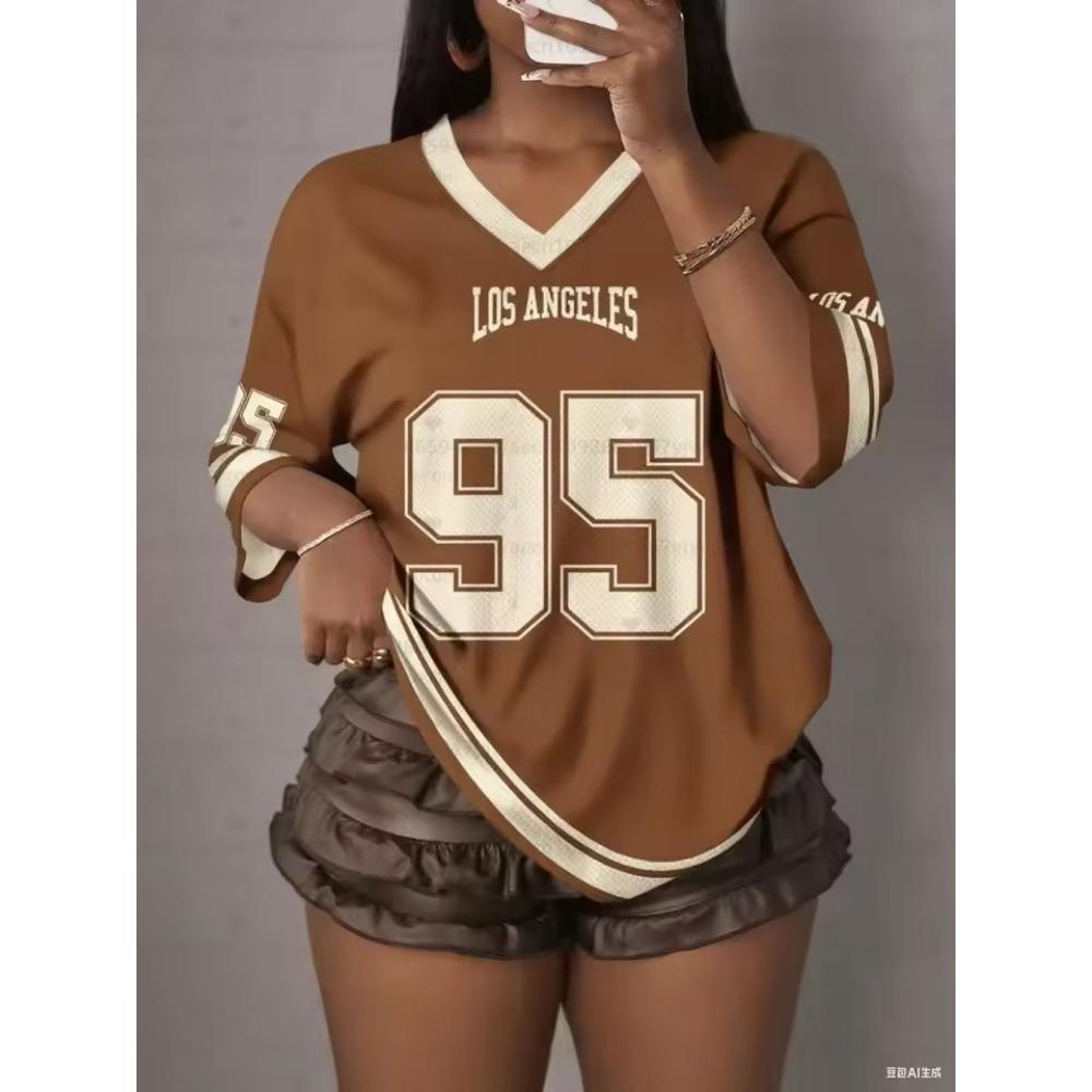 Women's California NO.99 Print V-Neck Short Sleeve T-Shirt Summer Graphic Tee Sport Jerseys Plus Size Sport T-Shirt