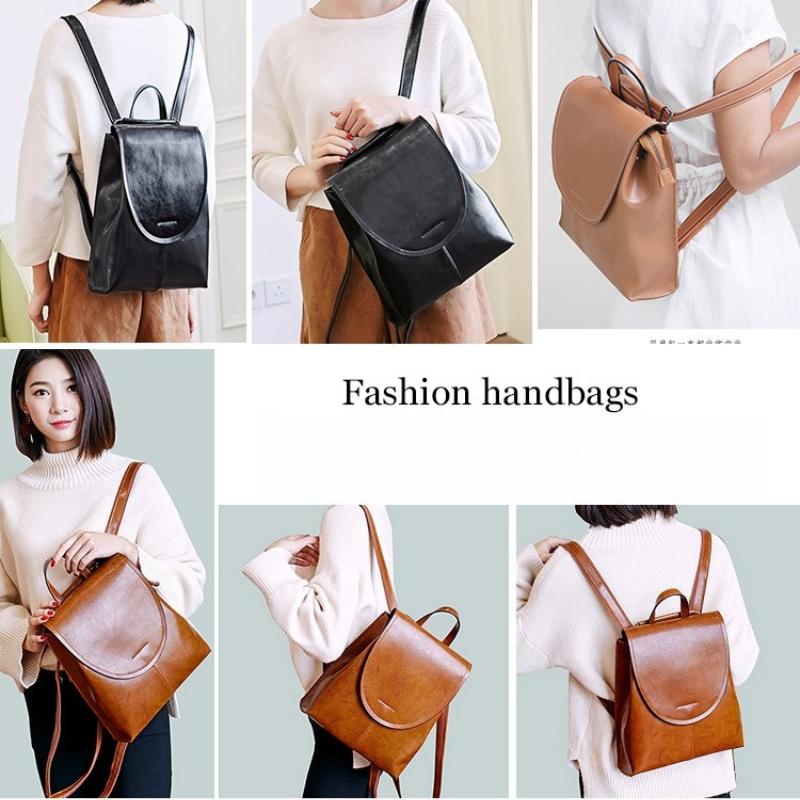 Zaino da Donna in Vera Pelle Vacchetta Cerata Zaino Vintage da Donna per Studenti Universitari e Scolari Borsa per Libri Borsa a Spalla per Signore