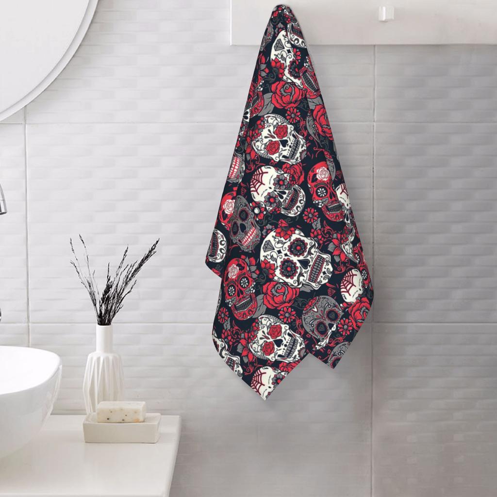 Sugar Skull Pattern Red Soft Face Towel Quick Dry Pool Bath Cotton Towels Absorbent