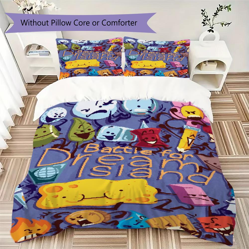 BFDI Pattern Bedding,Quilt Set Quilt Cover Pillowcase Home Birthday Gift(1 * Duvet Cover + 2 * Pillowcase, Without Core)_lx