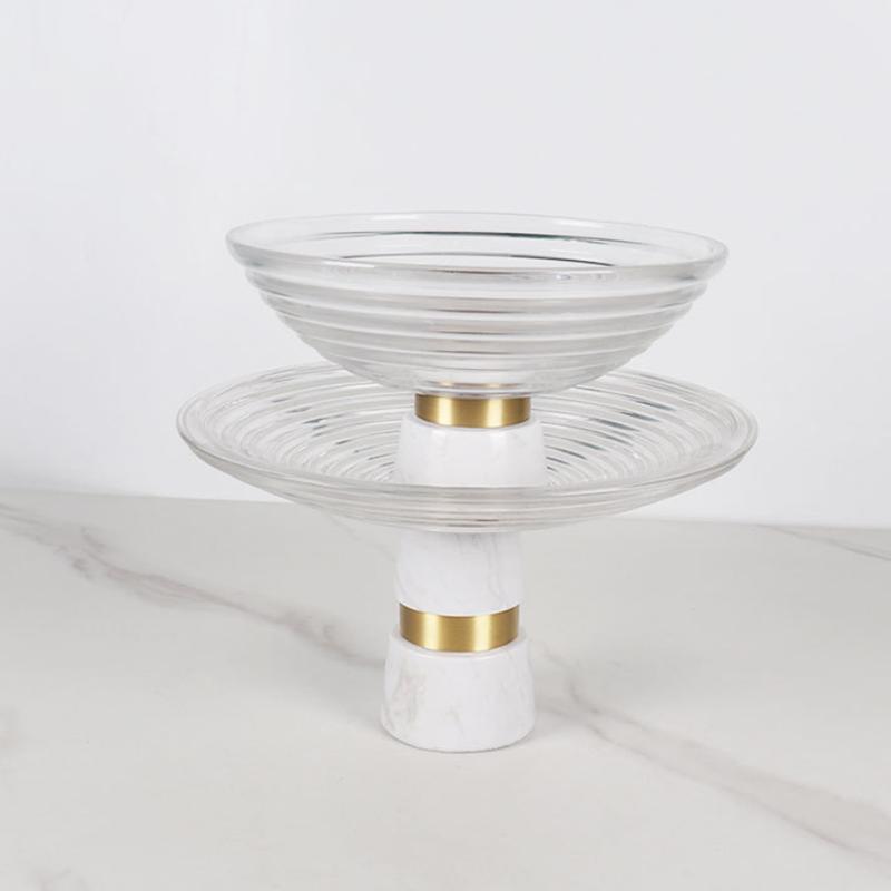 Marble Base Decorative Tray, Round Transparent Glass Fruit Tray, Living Room Desktop Organizing Container, Small Accessories