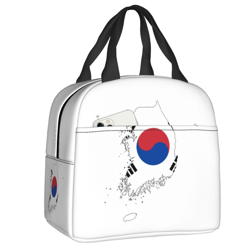 South Korea Flag Thermal Insulated Lunch Bags Women Portable Lunch Container for Outdoor Camping Travel Storage Food Box