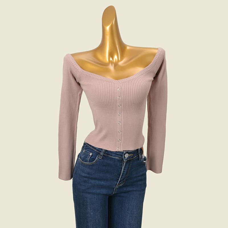 off-Shoulder Knitted Slim Fit Slim Looking Inner Bottoming Shirt