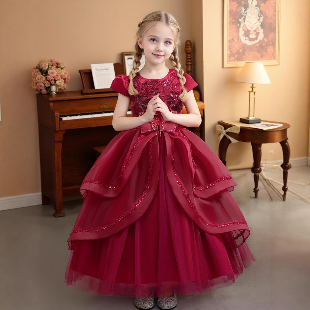 Girls Princess Dresses Irregular Long Mesh Dress Dresses Middle Large Children Piano Performance Clothes Christmas Costumes  Girl's Favourite Dress