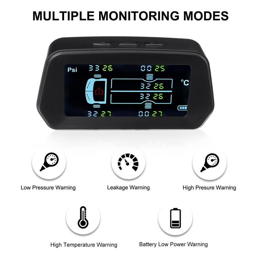 8 Bar Car TPMS Tyre Pressure System Solar Power LCD Display W/6 External Sensors