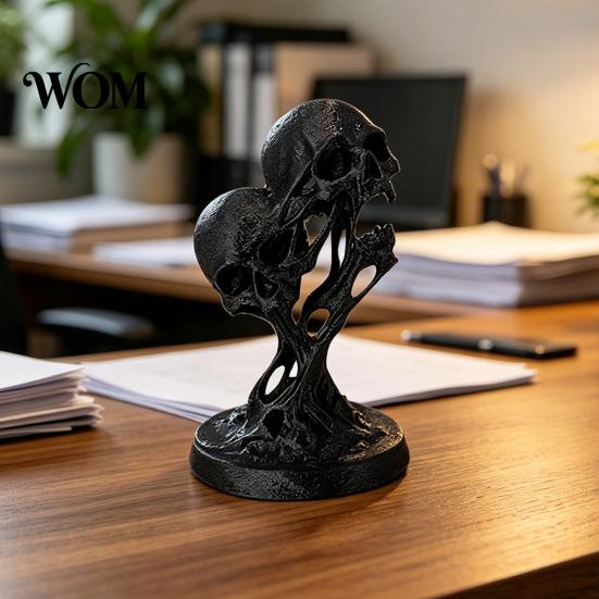 Fluid Skull Art Piece Integrated Molding Process Figure, 3D Printed Double Ornament, Abstract Statue Statue, Dark Style Decoration for Living
