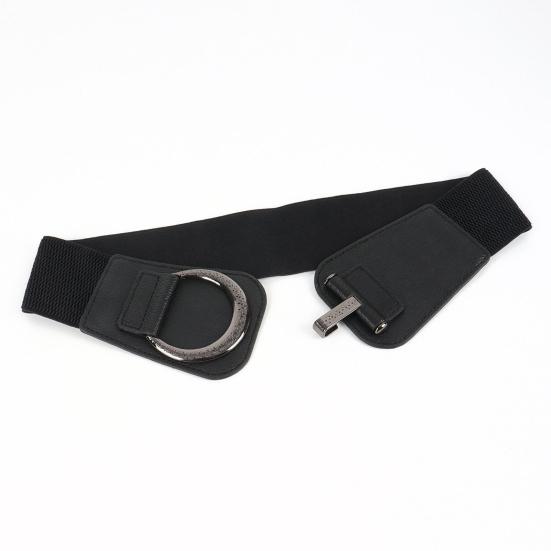 Women Elastic Corset Solid Color Metal Hanging Buckle Belt Faux Leather Slimming Body Waistband Dress