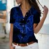 2025 Sommer Neue Mode Damen Schmetterling Bedruckt Kurzarm V-Ausschnitt Lässig Knopfleiste Hemd Top