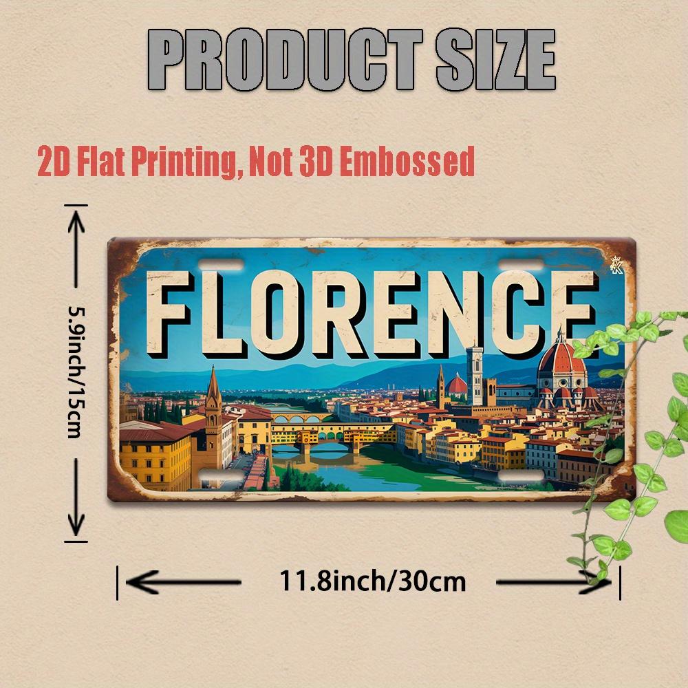 2D Flat Single Pizza Cityscape Metal License Plate, Perfect for Art Studios, Book Cafes, Italian Kitchens,and Historical Corners