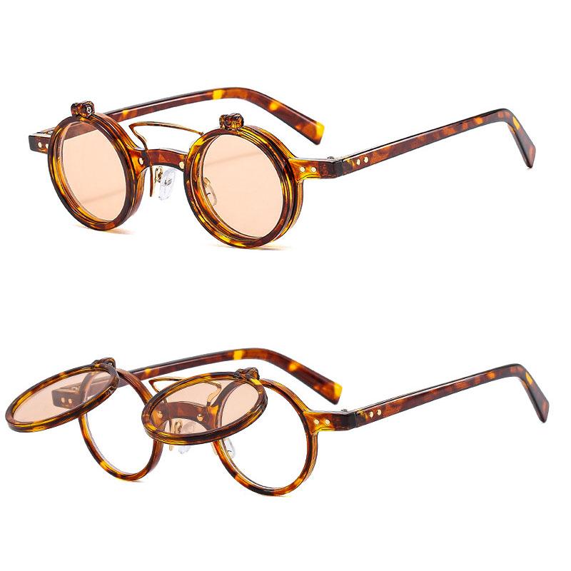 SHAUNA Retro Nieten Kleine Runde Punk Doppellagige Muschel Sonnenbrille UV400