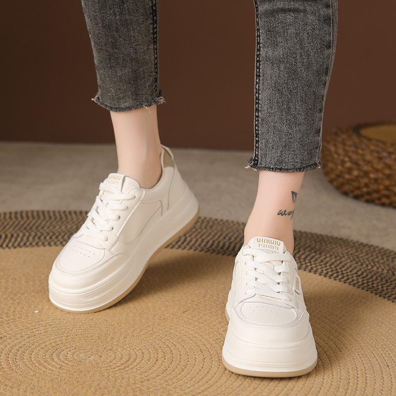 Fashion Platform White Shoes Women's Autumn and Winter Lace-up Versatile Student Height-increasing Casual Shoes Big Head Wear-resistant Sports Board