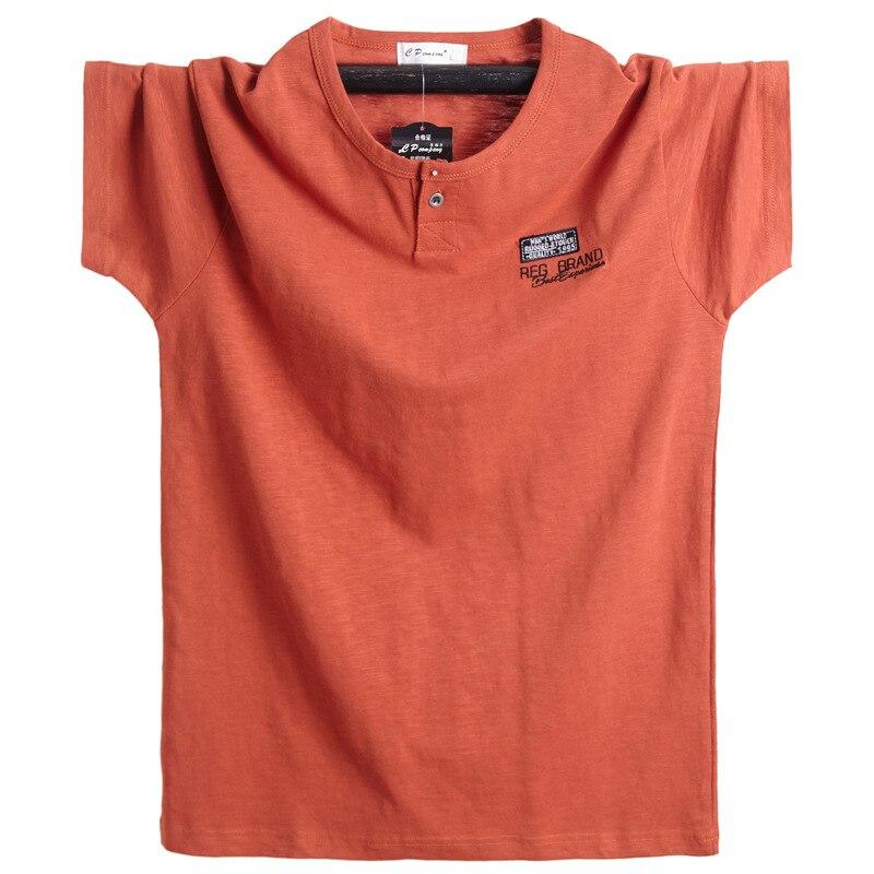 

Large Sizes Summer Short Sleeve T-Shirt Homme Button Slim Fit Custom Brand Cotton V-Neck Casual Oversized Tee Top Plus Size L оранжевый