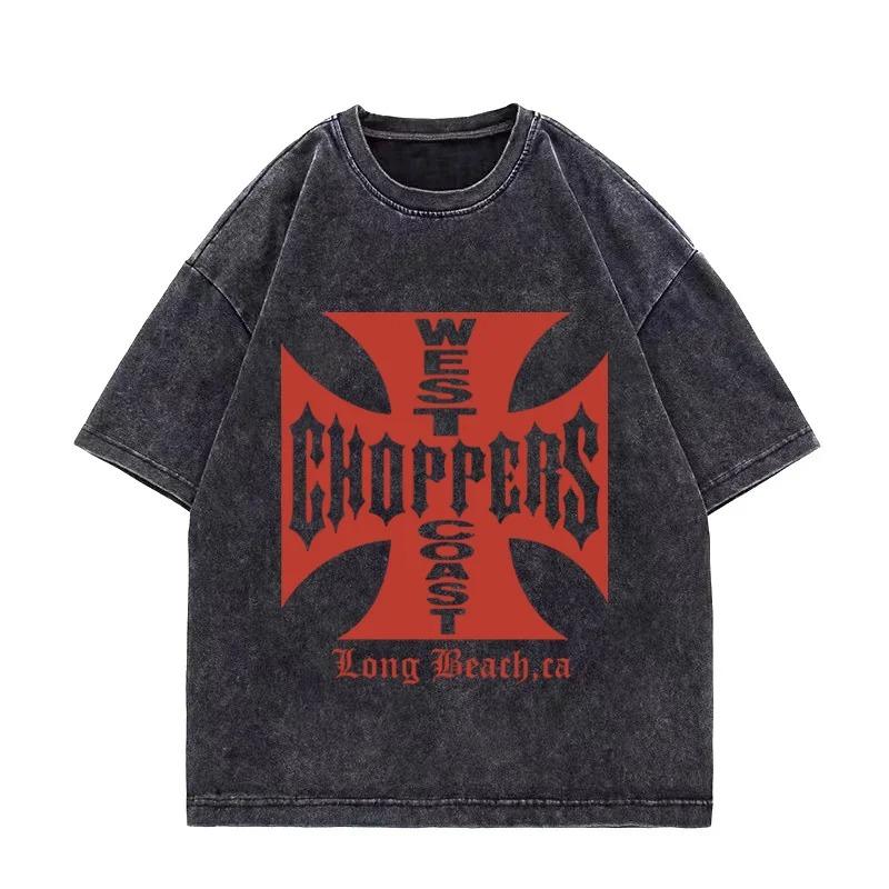 

Футболка Пол Вокер West Coast Choppers Винтажна прана Футболка Чоловіки Жінки Хіп-хоп стрітвеар Оверсайз коротка рукава Бавовняні футболки M чорний