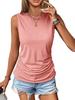 2026 Women's Sleeveless Pleated Round Neck Solid Color Casual Summer Pullover Vest