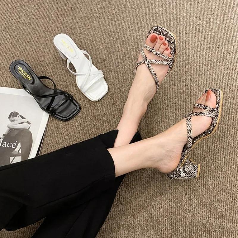 Fashion Women Open Toe High Heel Slippers Retro Chunky Heel Platform Slides 2024 New Summer Breathe Comfort Sandals Zapatillas