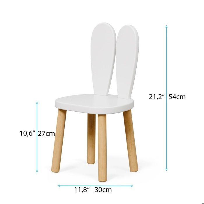 Kindertisch-Set GINGER HOME BUNNY mit 2 Stühlen – Weißes Holz, Hasendesign, Lernen und Spielen – ab 3 Jahren