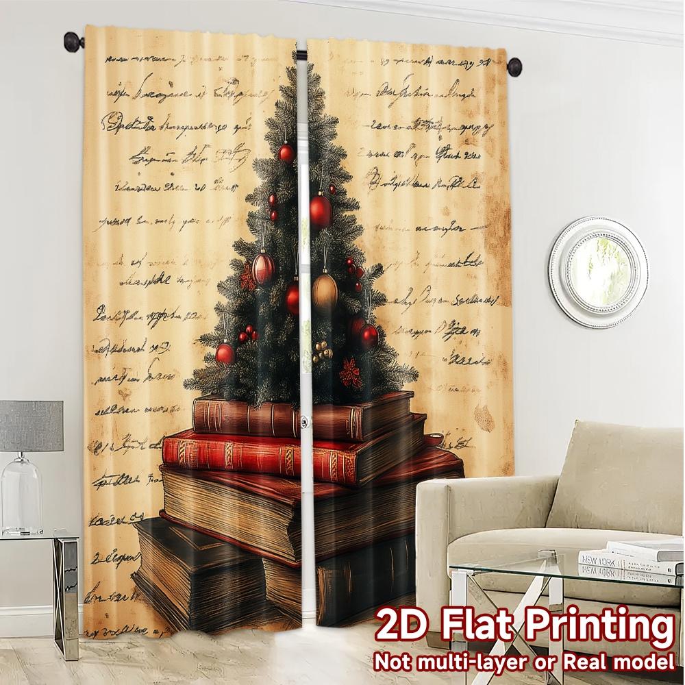 2pcs,Curtains Christmas Tree Books Festive Creative Popular Curtains Versatile Polyester Fabric Curtains All Seasons Ldeal for
