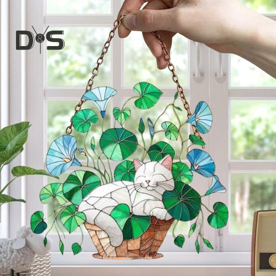 Colorful Cat Window Hanging Decoration Front Door Wall Hanging Acrylic Kitten Animal Ornament Pendant Christmas Festival Gift