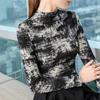 Printed Mesh Top Women's New Women's Clothing Black Semi-turtleneck Inner Slim-fit High-end Long-sleeved Bottoming Shirt