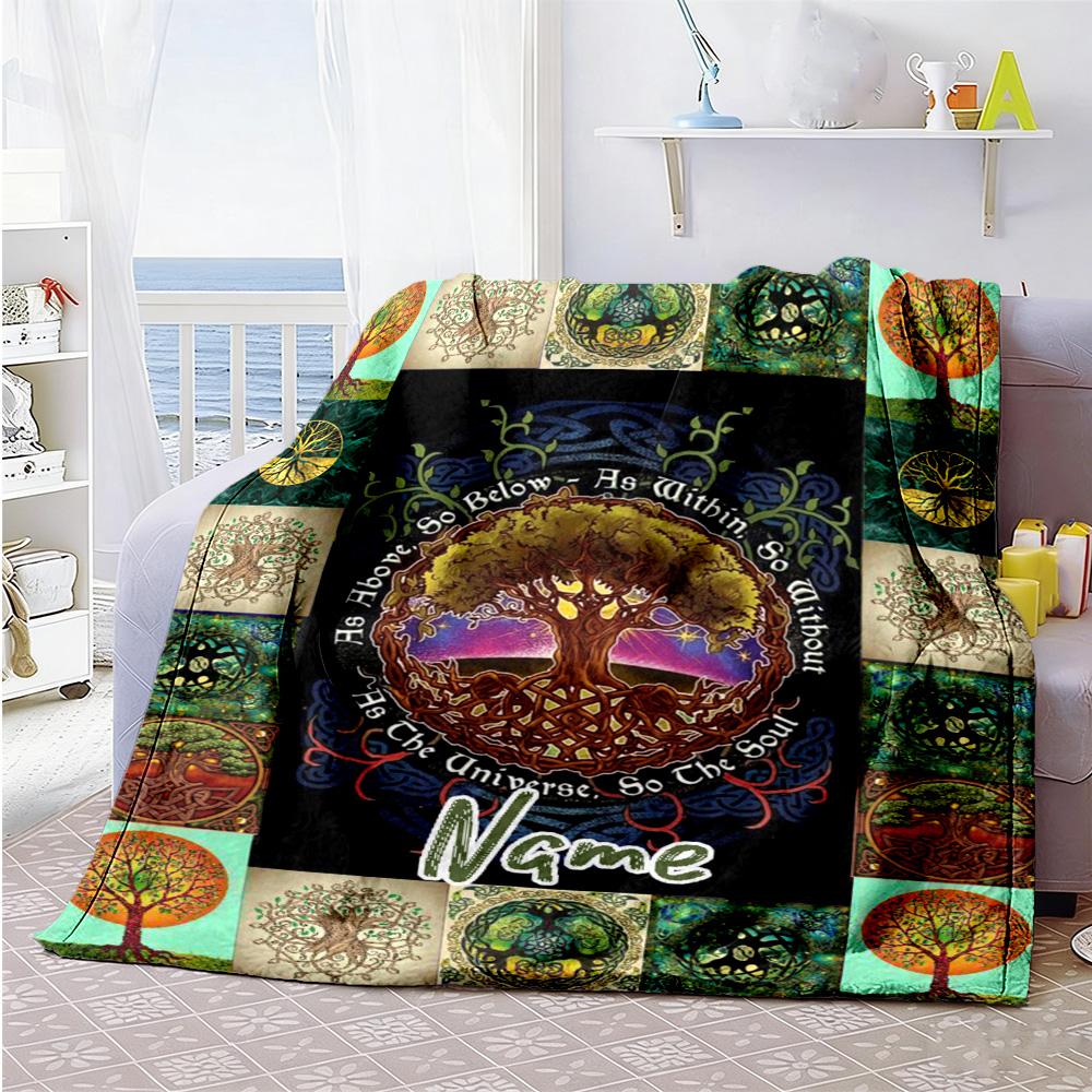 Tree Life Personalized Text Blanket Throw Customizable Blanket Warmthful Decor Perfect for Home Decor Living Room Nap Livingroom Four Seasons Universa